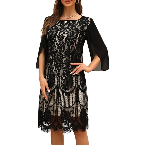 Women,Cocktail Dress for Weddings as a Guest Lace Chiffon Evening Dress - Picture 8 of 9
